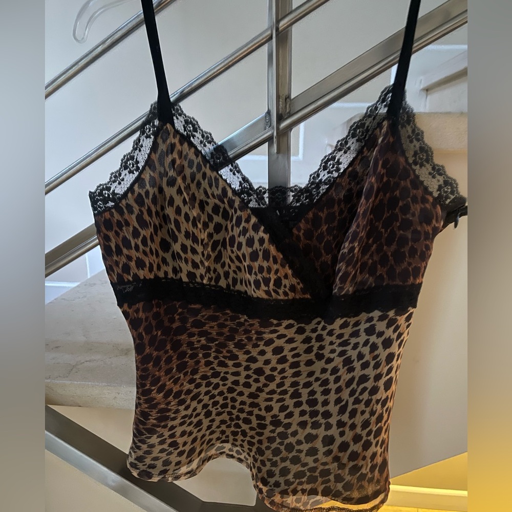 Vintage Leopard Print Lace Trim Cami Top